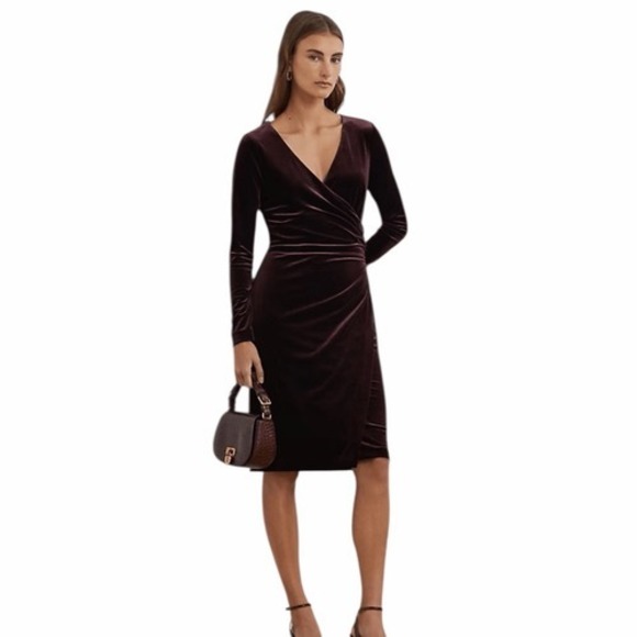 Lauren Ralph Lauren Dresses & Skirts - NEW Ralph Lauren Women's 14 Stretch Velvet Surplice Dress in Royal Claret Velvet